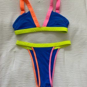 Brand ONEONE Color Block Ring Linked Thong Bikini Swimsuit